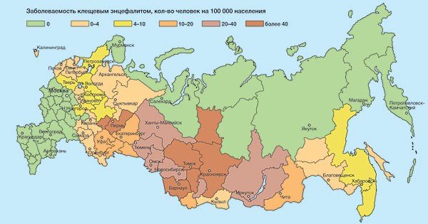 распространенность клещевого энцефалита в РФ